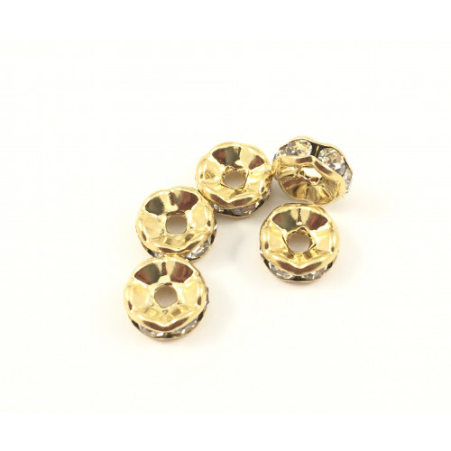 Spacer metal rondelle with clear rhinestones 8mm gold